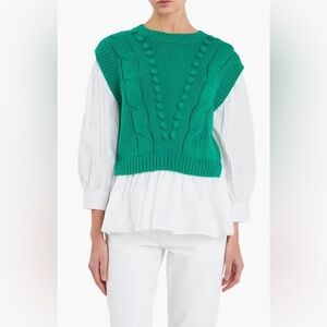 English Factory MIXED MEDIA CABLE SWEATER, Green - S